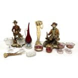 Assorted ornaments, including two Capodimonte style 'Tramp' figures; a miniature gilt and