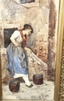 EDUARD VITALI, Italian, (XIX), The Washer Woman,  watercolour, signed LR: E VITALI, 35cm x 16cm