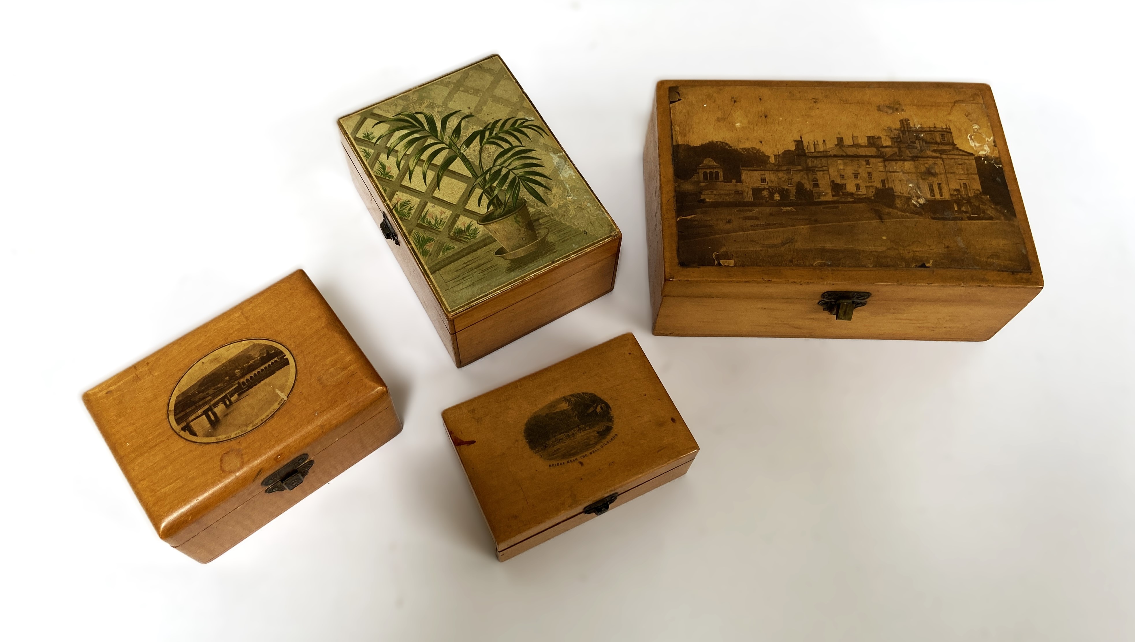 A selection of Victorian Mauchline boxes, including a glove box with print of Ruins of St Regulus, - Image 4 of 5