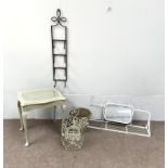Assorted items including a grey painted side table, a set of hat hooks and a wall mounted hall