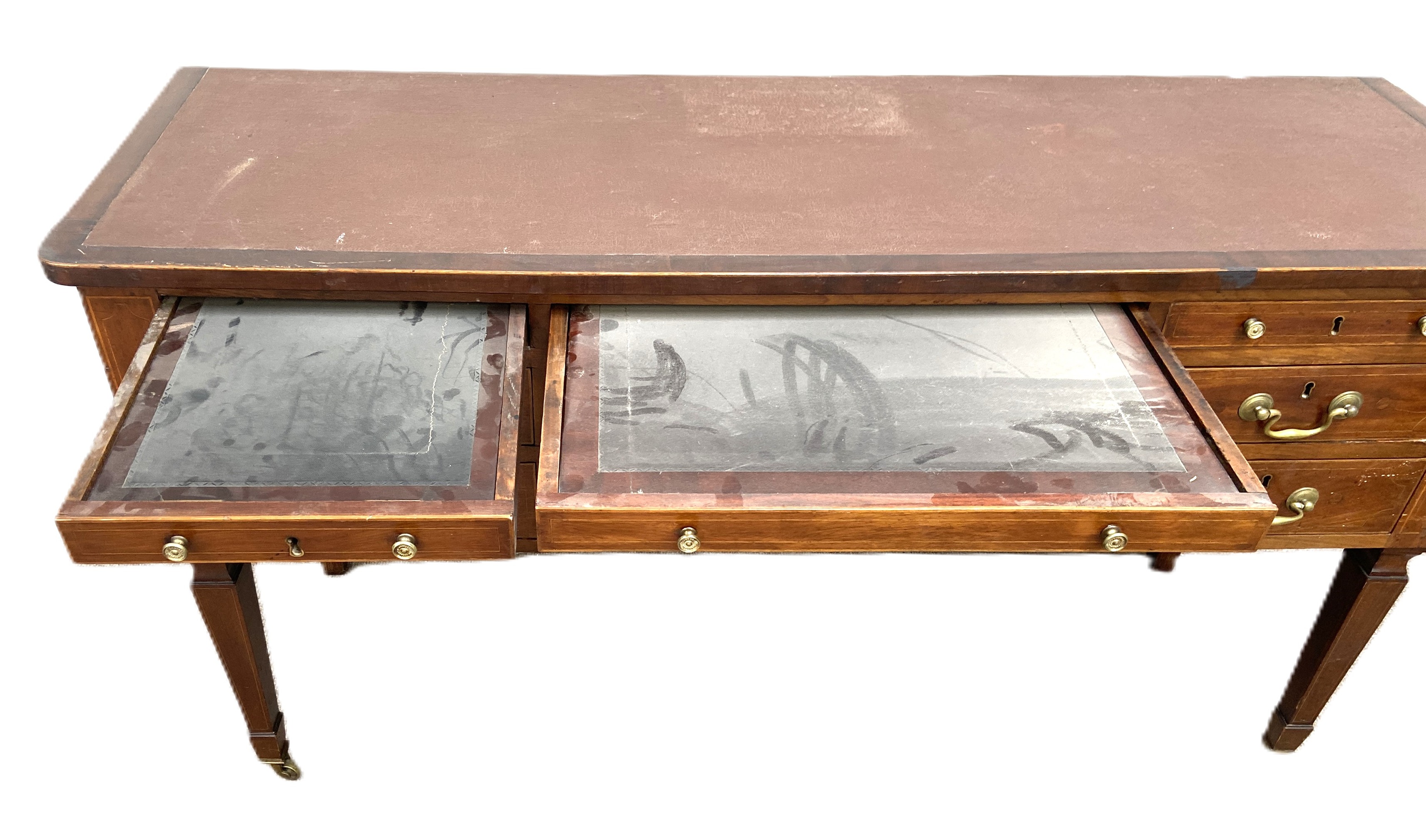 A Georgian style  mahogany combined sideboard, writing table, late 18th century and later - Image 5 of 6