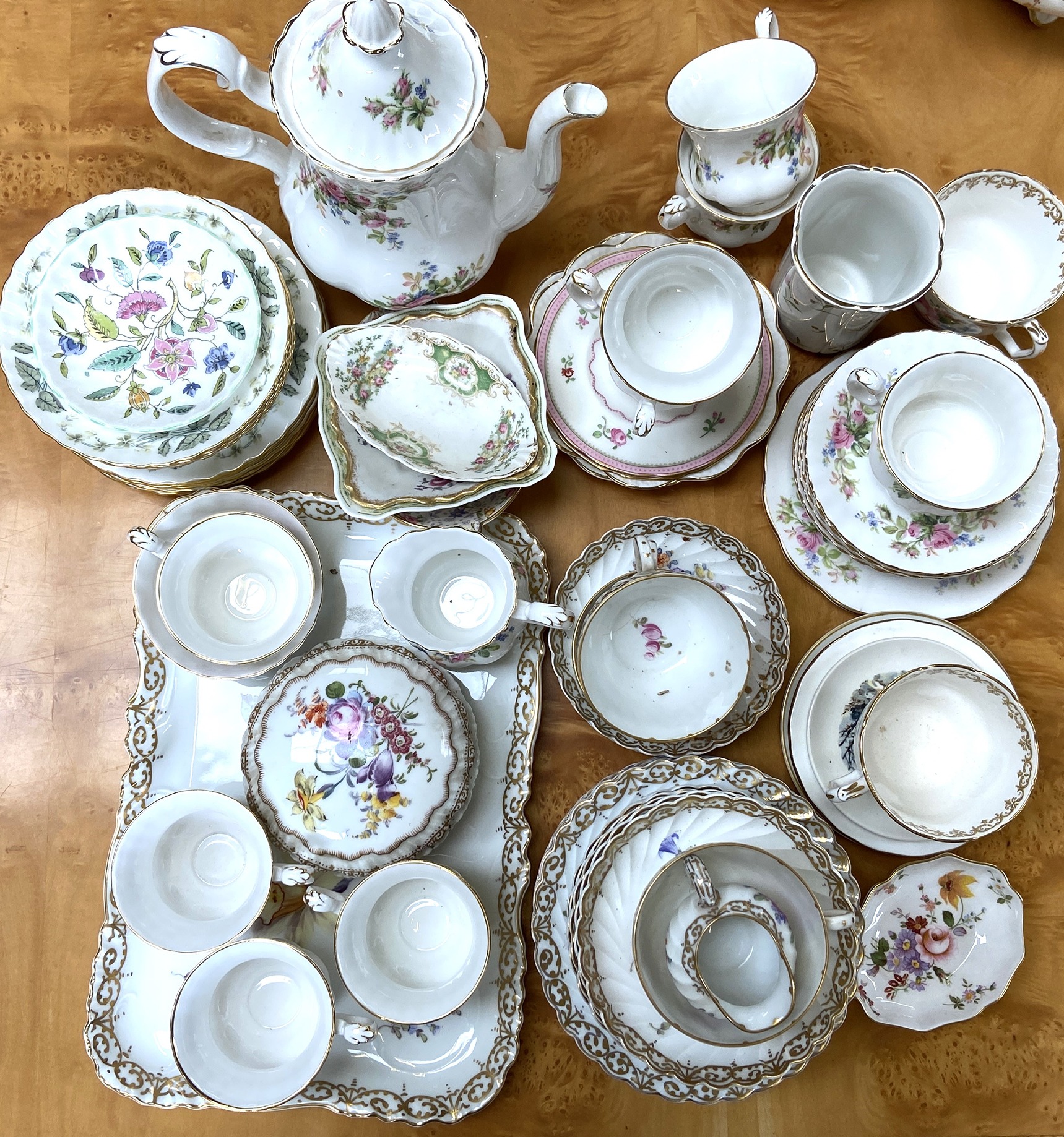 A Dresden porcelain part tea service, decorated with flowers, including a tray and other similar - Image 2 of 10