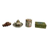 A Chinese export covered ointment jar, together with other Chinese and oriental items, including a