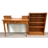 A small modern open bookcase, with four shelves, 69cm wide; also a Victorian dressing table, 104cm