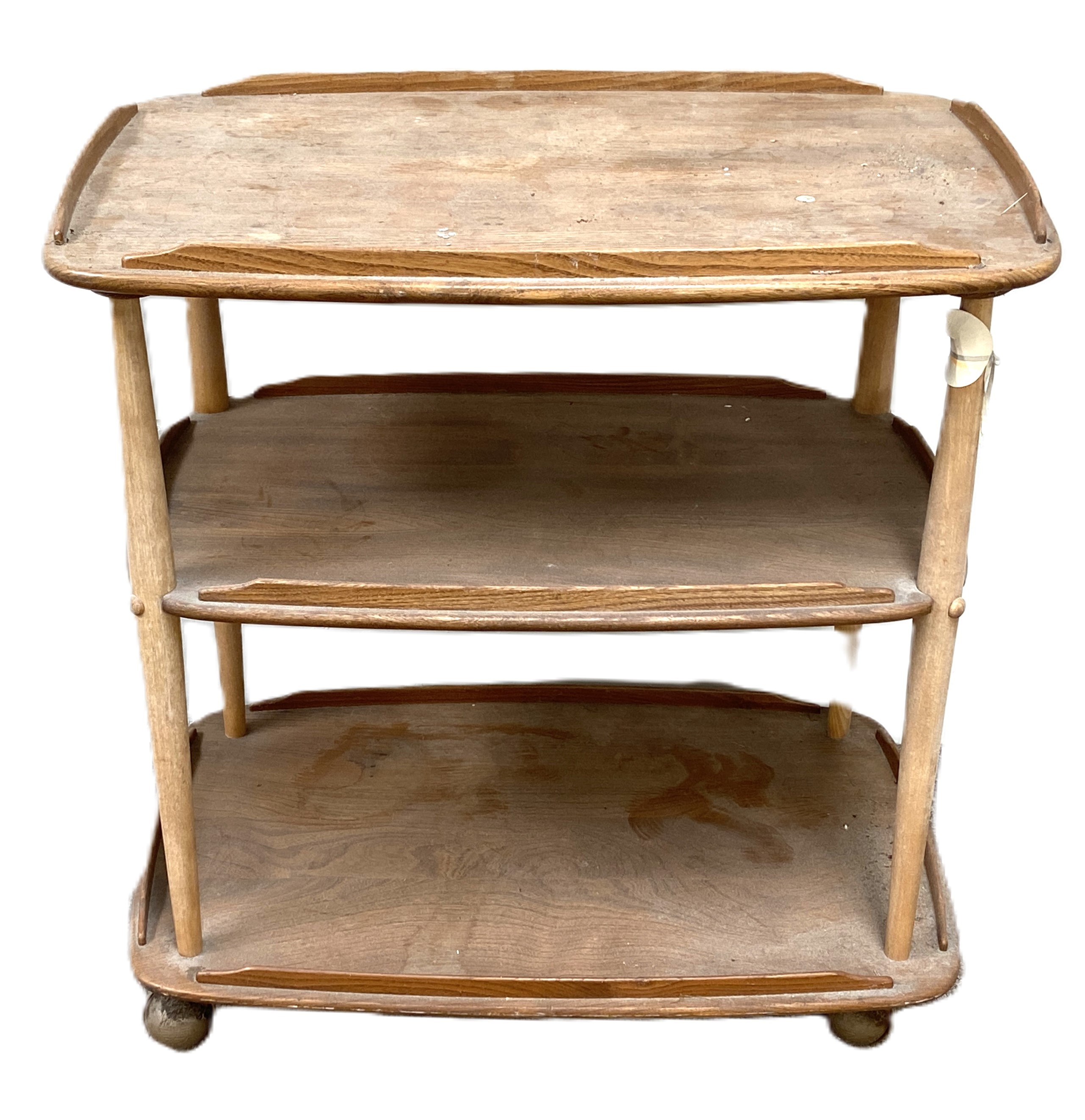 An Ercol ash wood three tier serving trolley, 71cm wide; also an 18 bottle wine rack, with corkscrew - Image 5 of 8