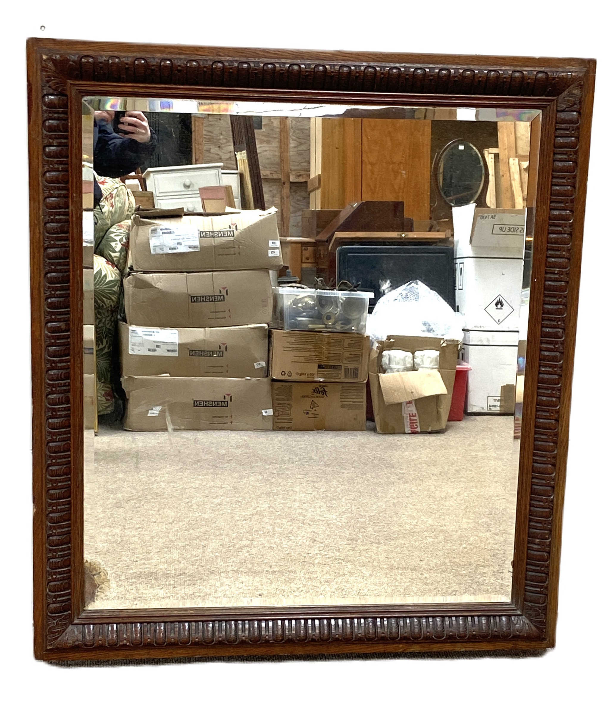 Three assorted mirrors, including a white and gilt painted oval wall mirror; a pine framed - Image 7 of 10