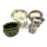 Assorted ceramics, including a cheese cover and associated stand, the cover decorated with ferns;