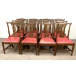 A set of twelve George III style mahogany dining chairs, 19th century, with pierced splats and later