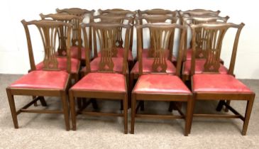 A set of twelve George III style mahogany dining chairs, 19th century, with pierced splats and later