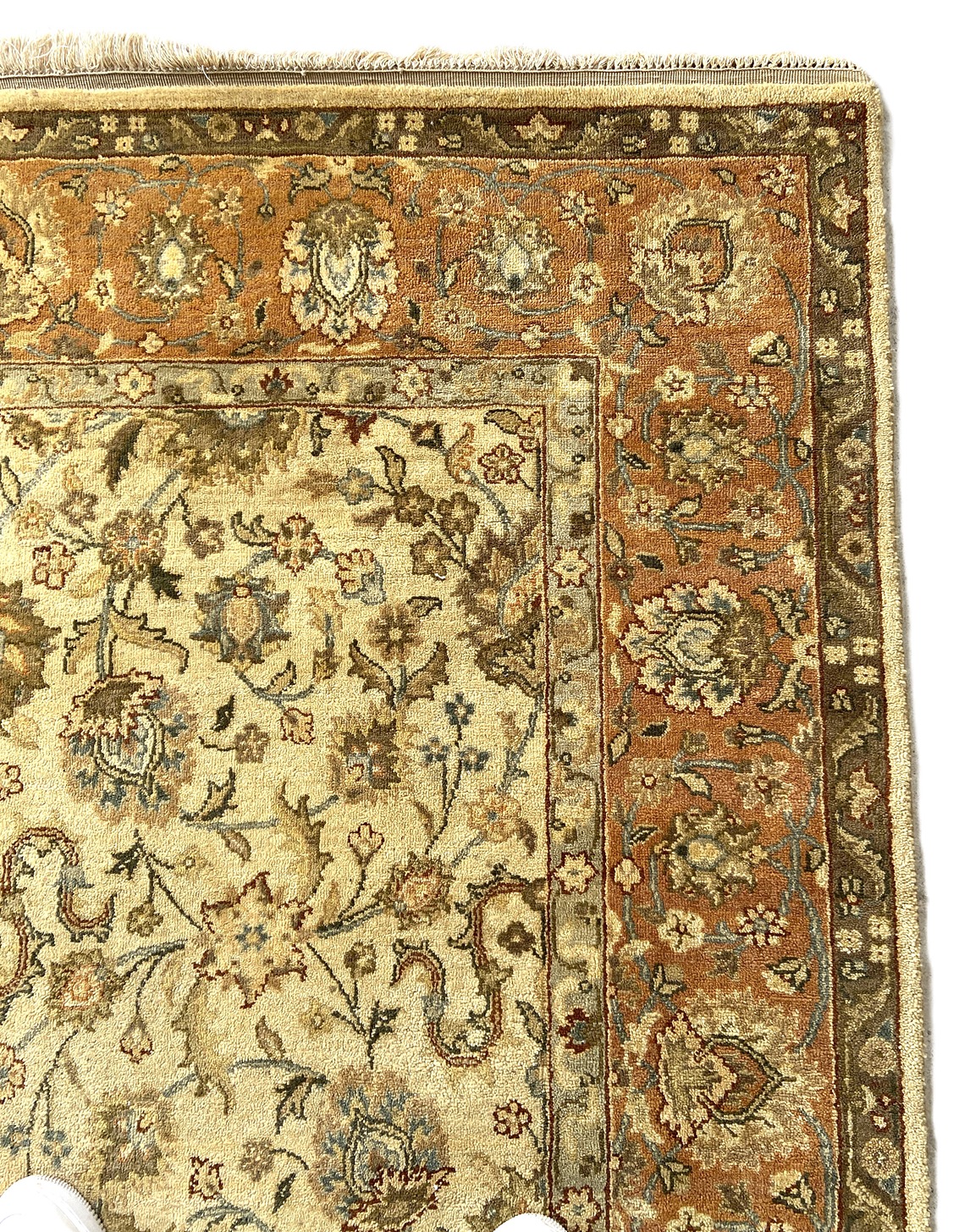 A modern Persian style wool mix carpet, with floral arabesques on a caramel ground, within guard - Image 4 of 6