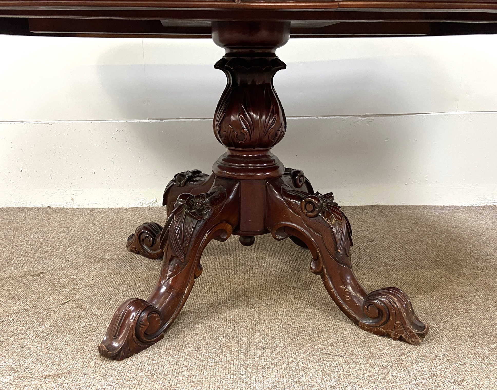 A Victorian style mahogany breakfast table, 20th century, with an oval top on a leaf capped baluster - Image 4 of 11