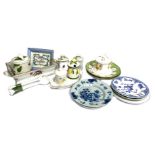 A quantity of assorted ceramics, including a two handled porcelain tray, decorated with sprays of