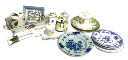 A quantity of assorted ceramics, including a two handled porcelain tray, decorated with sprays of