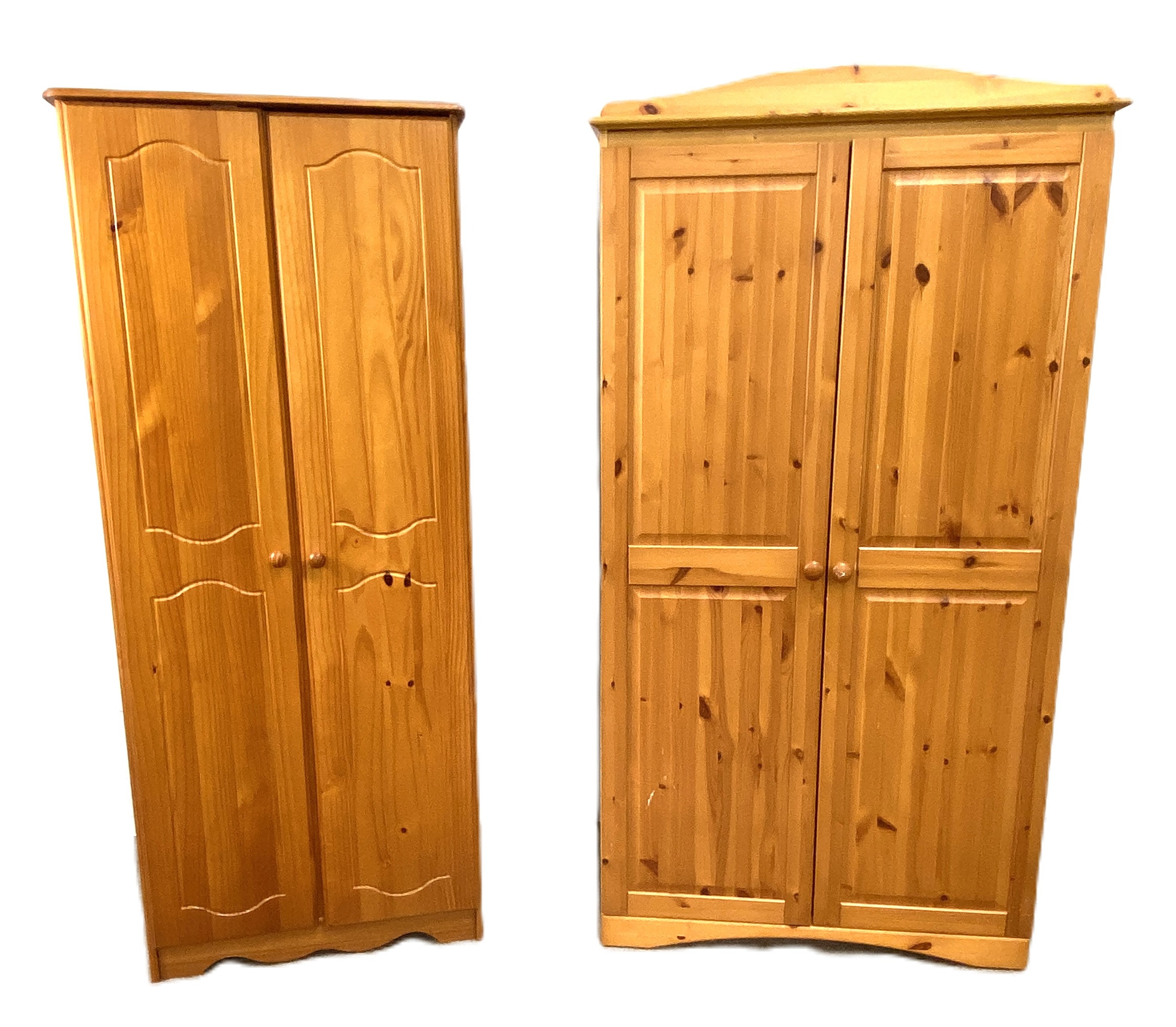 Two modern pine veneered wardrobes, both with two panelled doors, 180cm high (2)