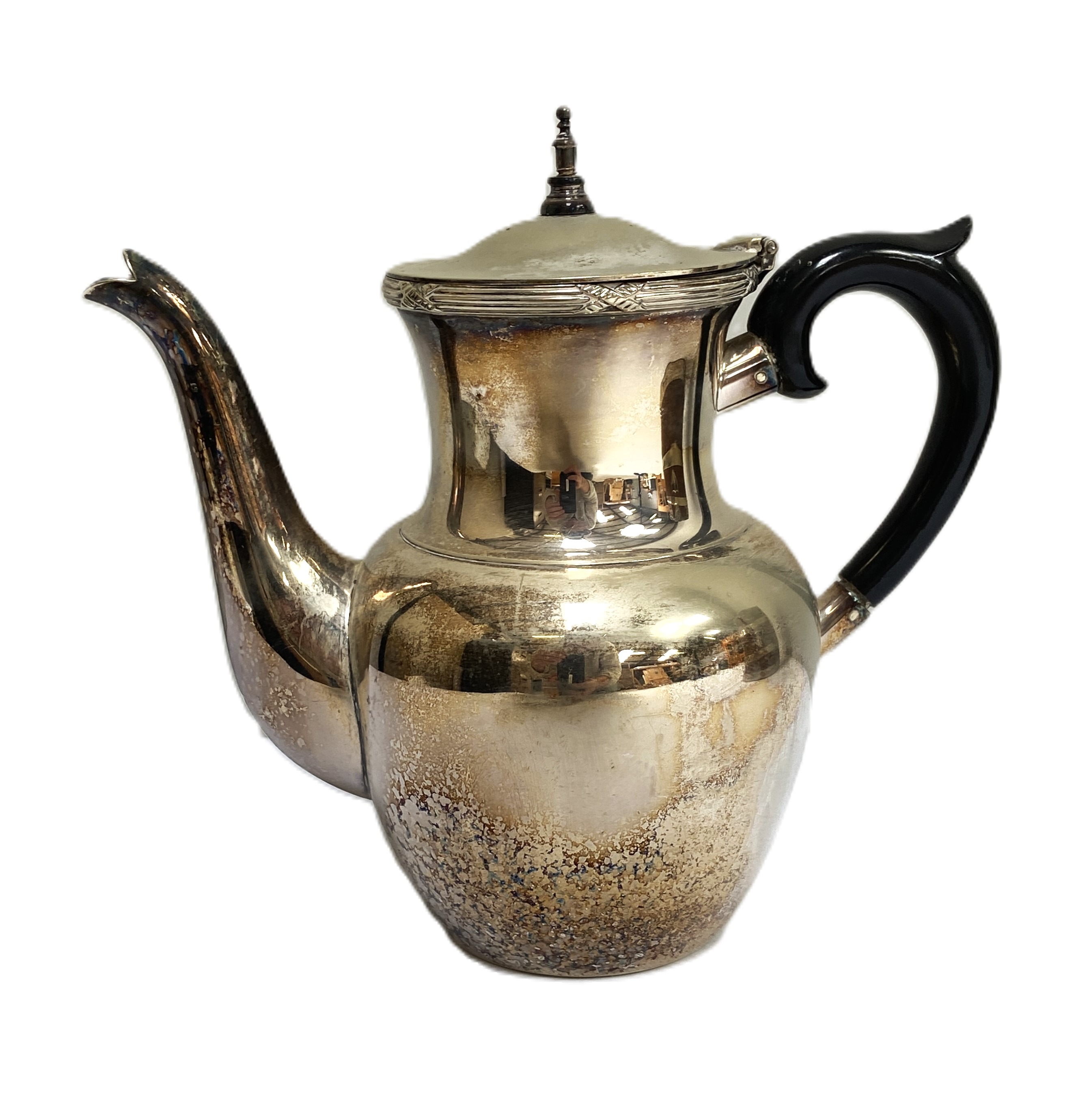 A selection of assorted silver plate, including a covered tureen; a banded wooden water jug; teapots - Image 7 of 8
