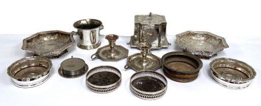 A Victorian silver plated tea caddy, with ornate scrolled decoration, a hinged lid and beaded