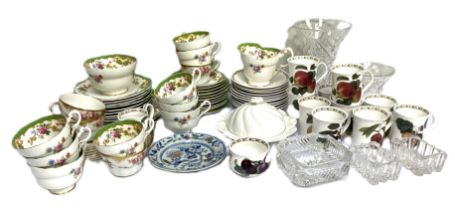 Assorted ceramics, including a Paragon tea service, a glass flared vase, a butter dish and other