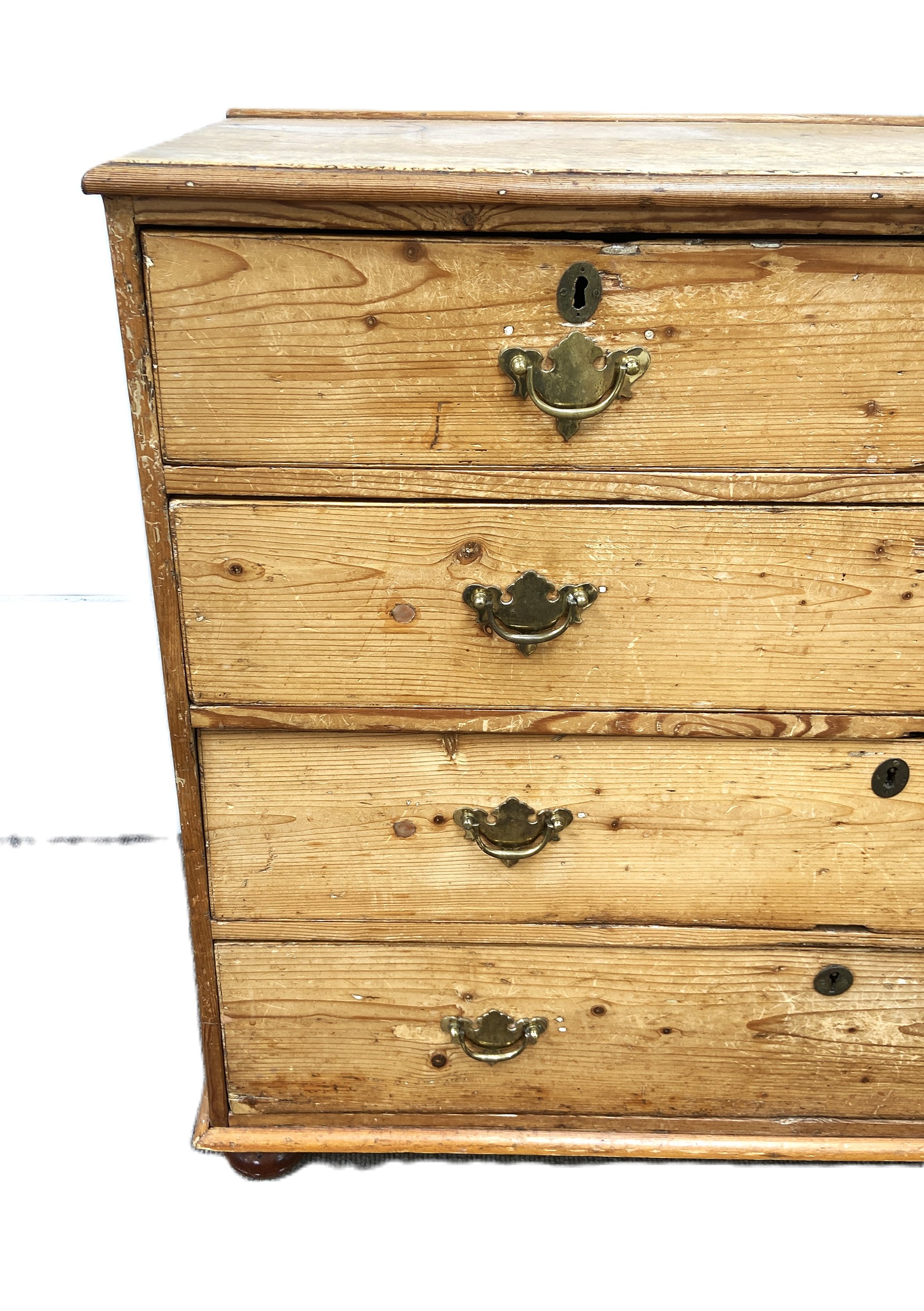 A vintage stripped pine chest of drawers, with two short and three long drawers, 90cm high, 119cm - Image 2 of 4