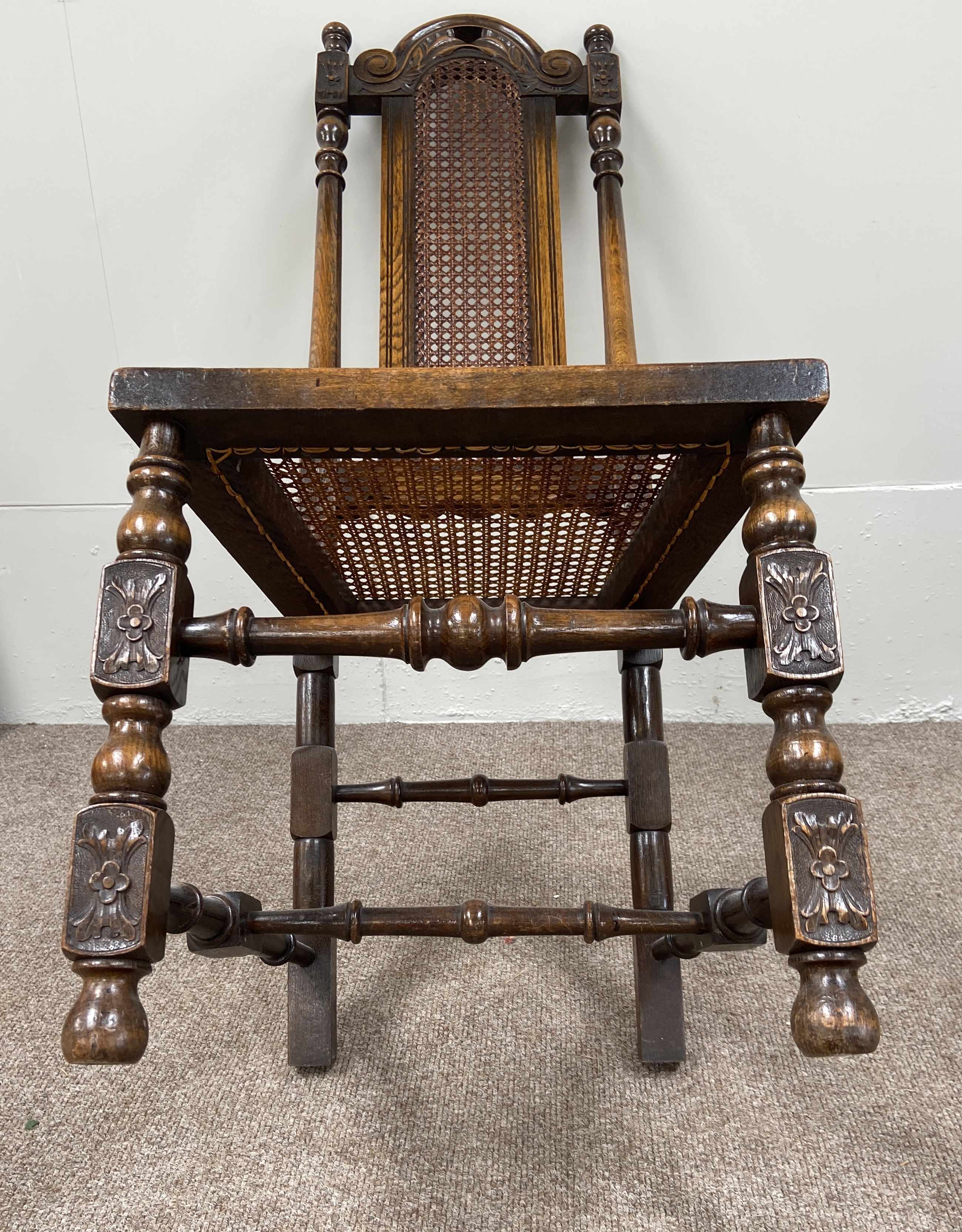 An oak Jacobean style hall chair, with caned seat; together with a Regency mahogany dining chair and - Image 4 of 11