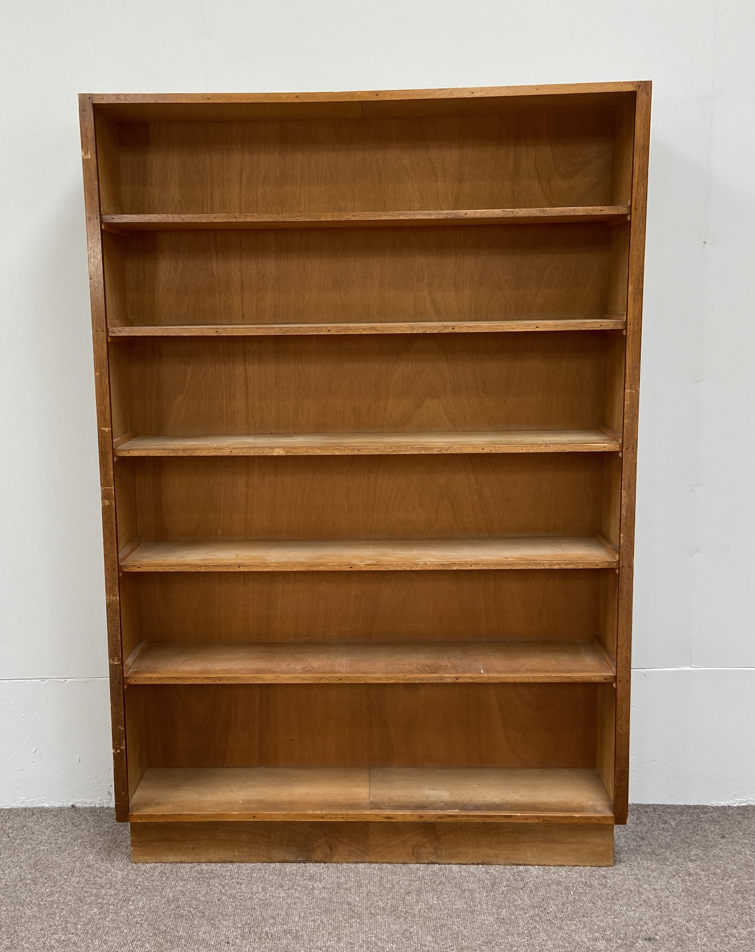 A vintage open bookcase, with five shelves, together with another smaller (2)