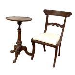 A 19th century mahogany bar backed dining chair; together with a small tripod wine table, with