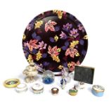 Assorted decorative novelty china, including a Clarice Cliff pin tray; a Selkirk Glass paperweight