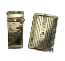A George III silver etui case, London 1802, of tapered form; also an unusual oval vesta case, with