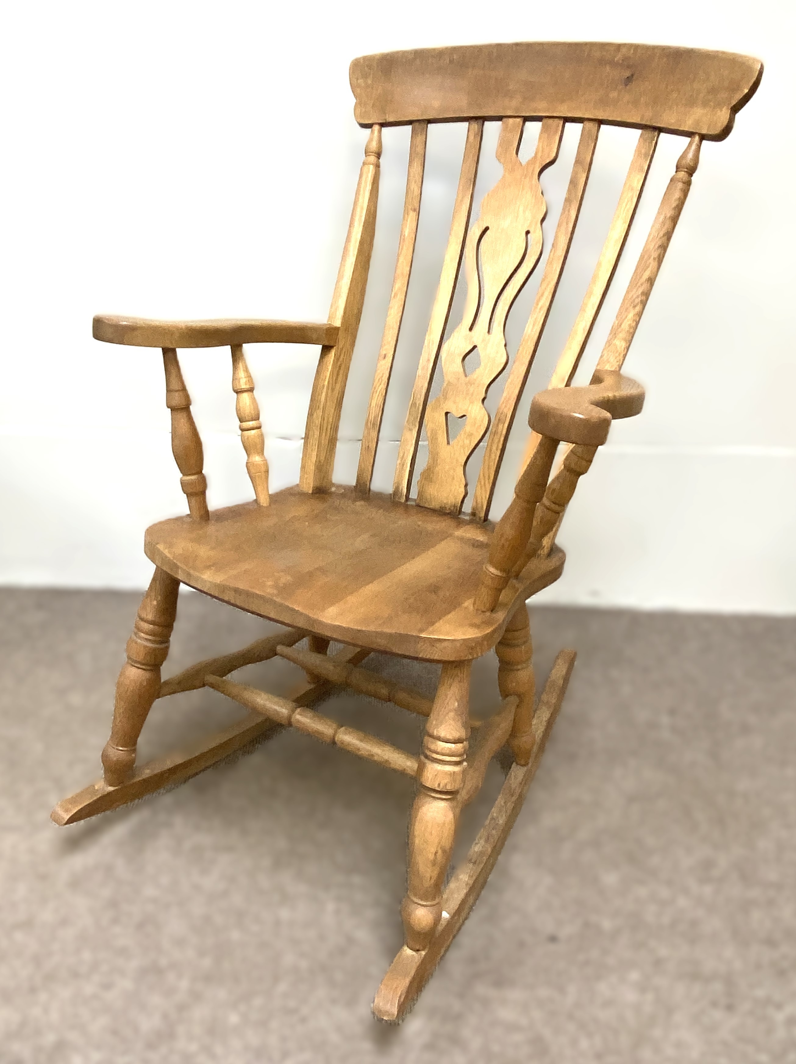 A Victorian style ash framed rocking chair, 110cm high; with a spinning chair and two small - Image 4 of 5