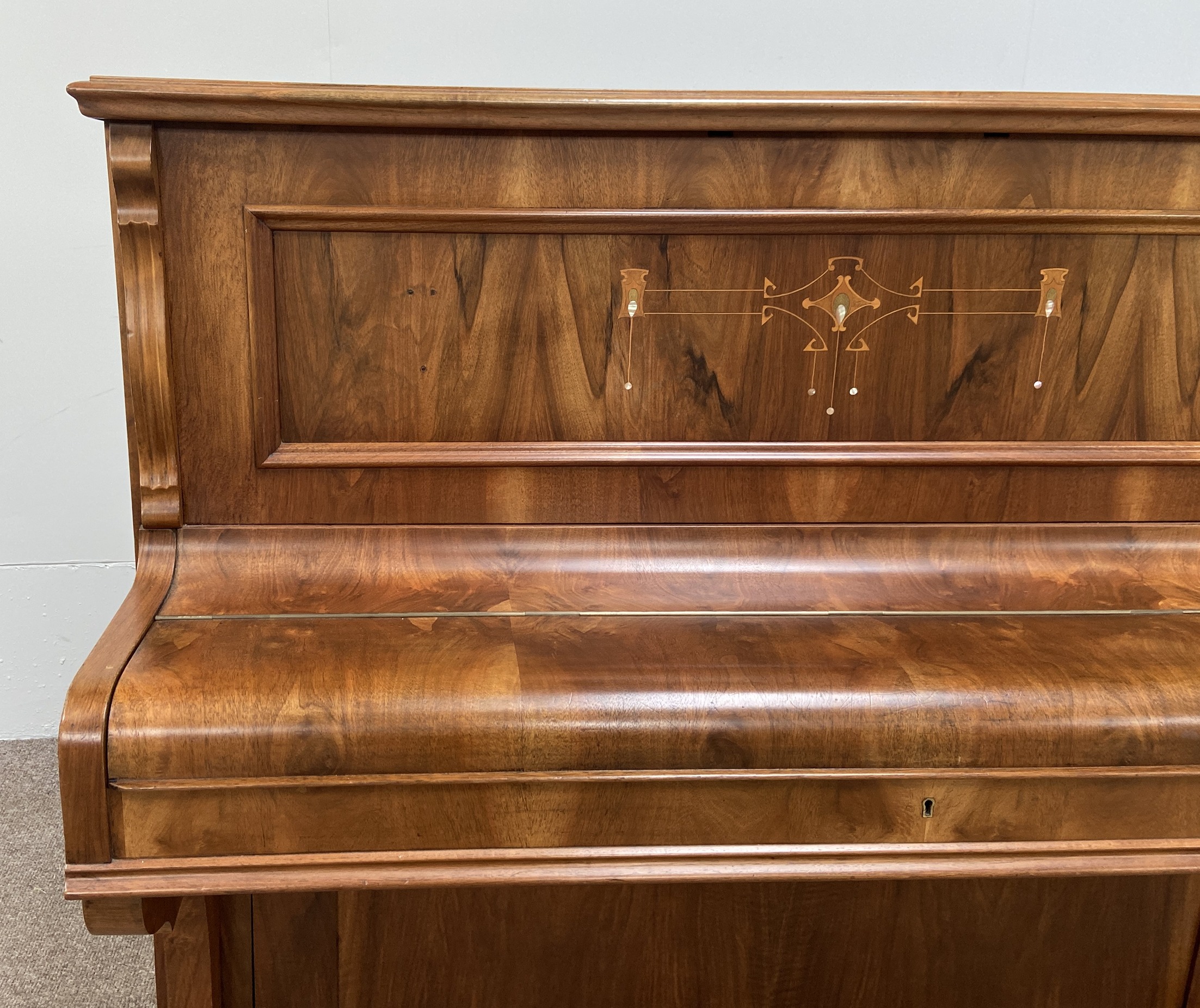 A Lestel walnut cased Upright Piano, early 20th century,  serial number 35165, with Art Nouveau - Image 2 of 10