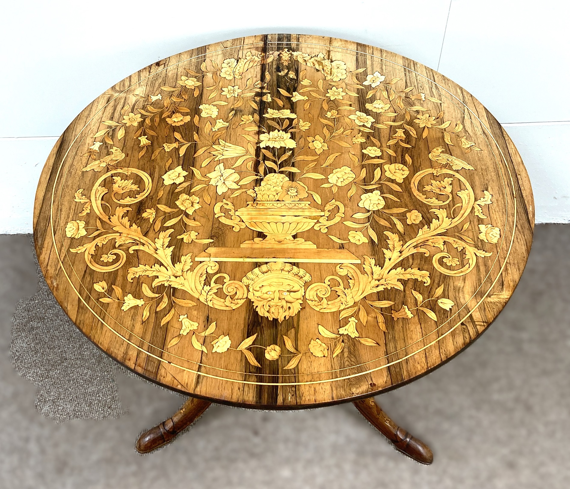 An Anglo-Dutch inlaid circular wine table, late 18th century and later, with a tilting coromandel - Image 4 of 6