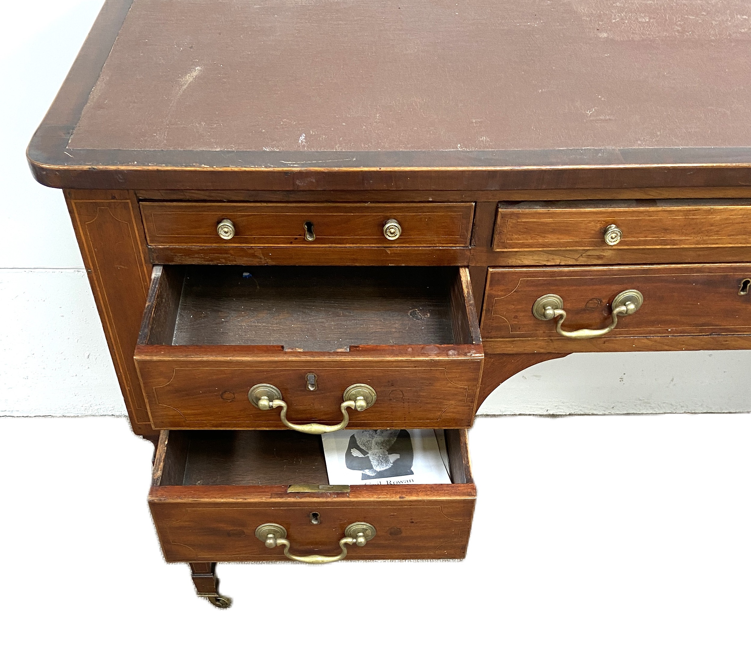 A Georgian style  mahogany combined sideboard, writing table, late 18th century and later - Image 3 of 6