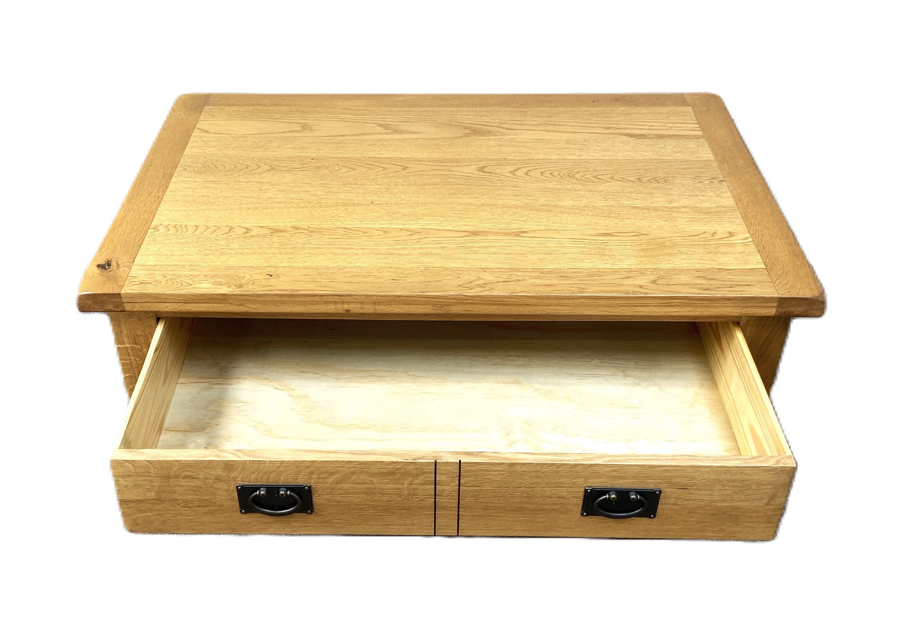 A modern oak coffee table, with rectangular planked top; together with a modern gilt framed wall - Image 3 of 7