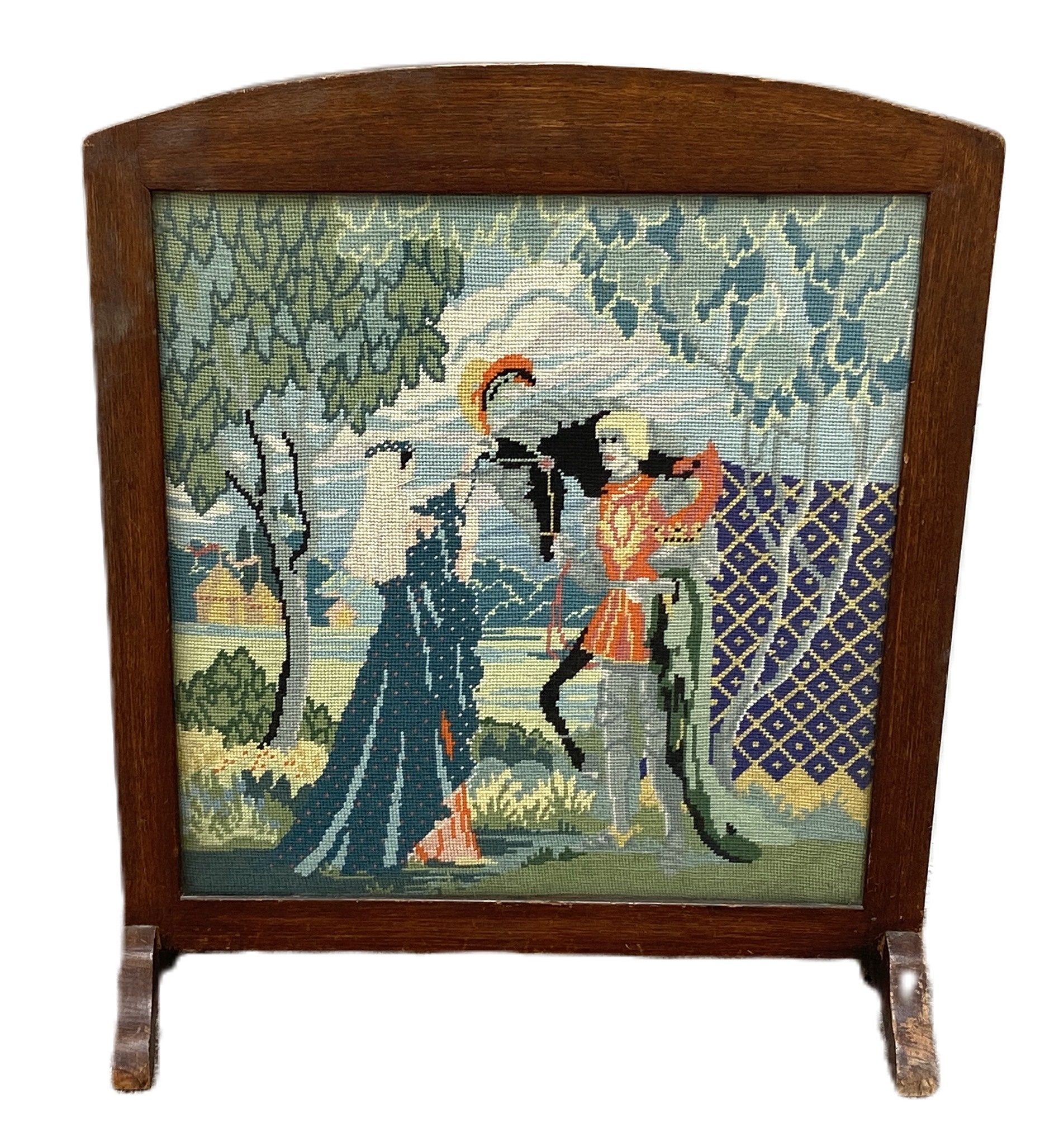 A Victorian decorative tapestry inset tea tray, with brass side handles; also a tapestry inset - Bild 4 aus 7