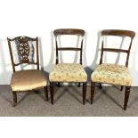 A pair of 19th century mahogany framed dining chairs, and a small salon chair with carved back (3)