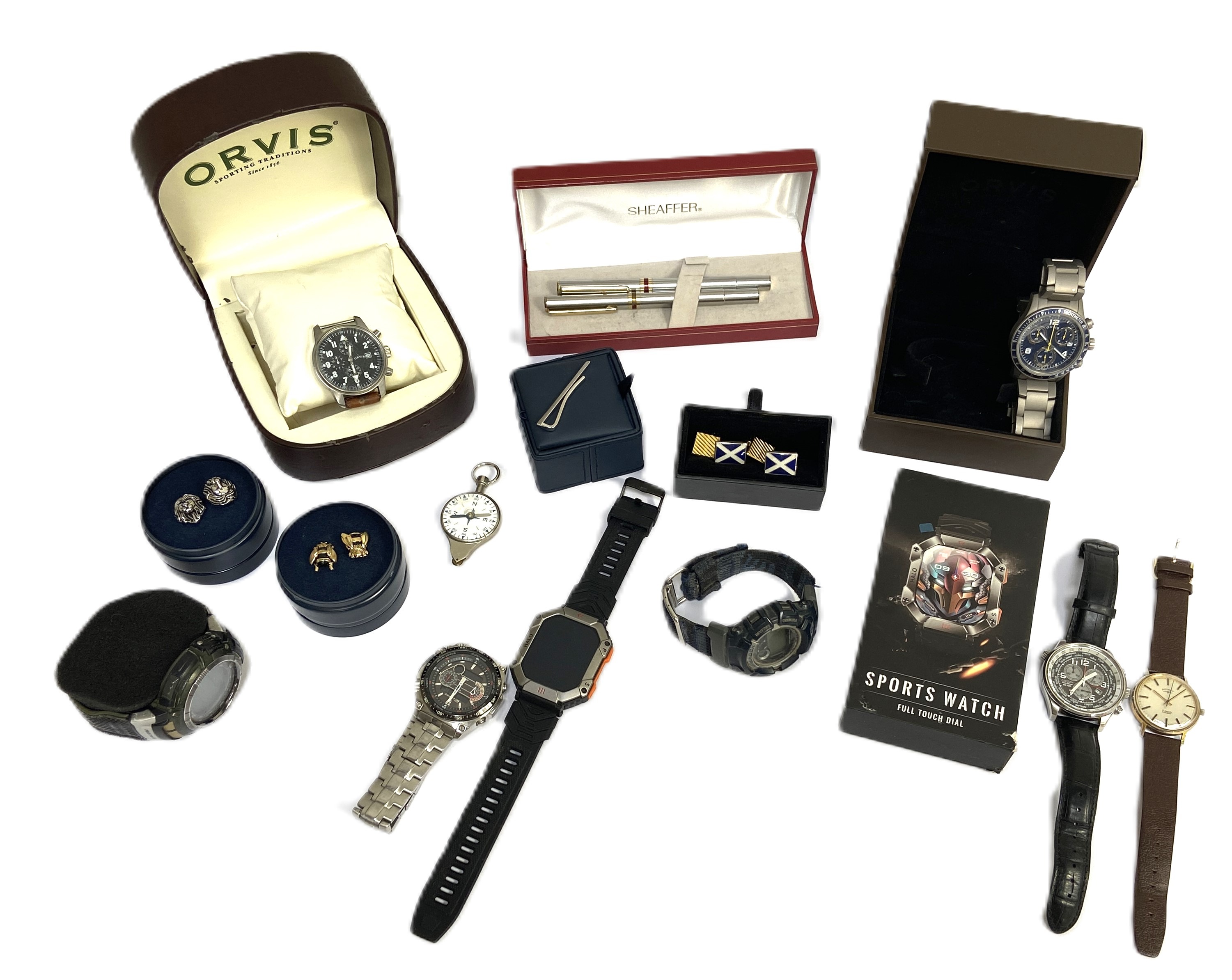 Assorted watches, including a cased Orvis OR7Y22 gents wristwatch, another similar and various