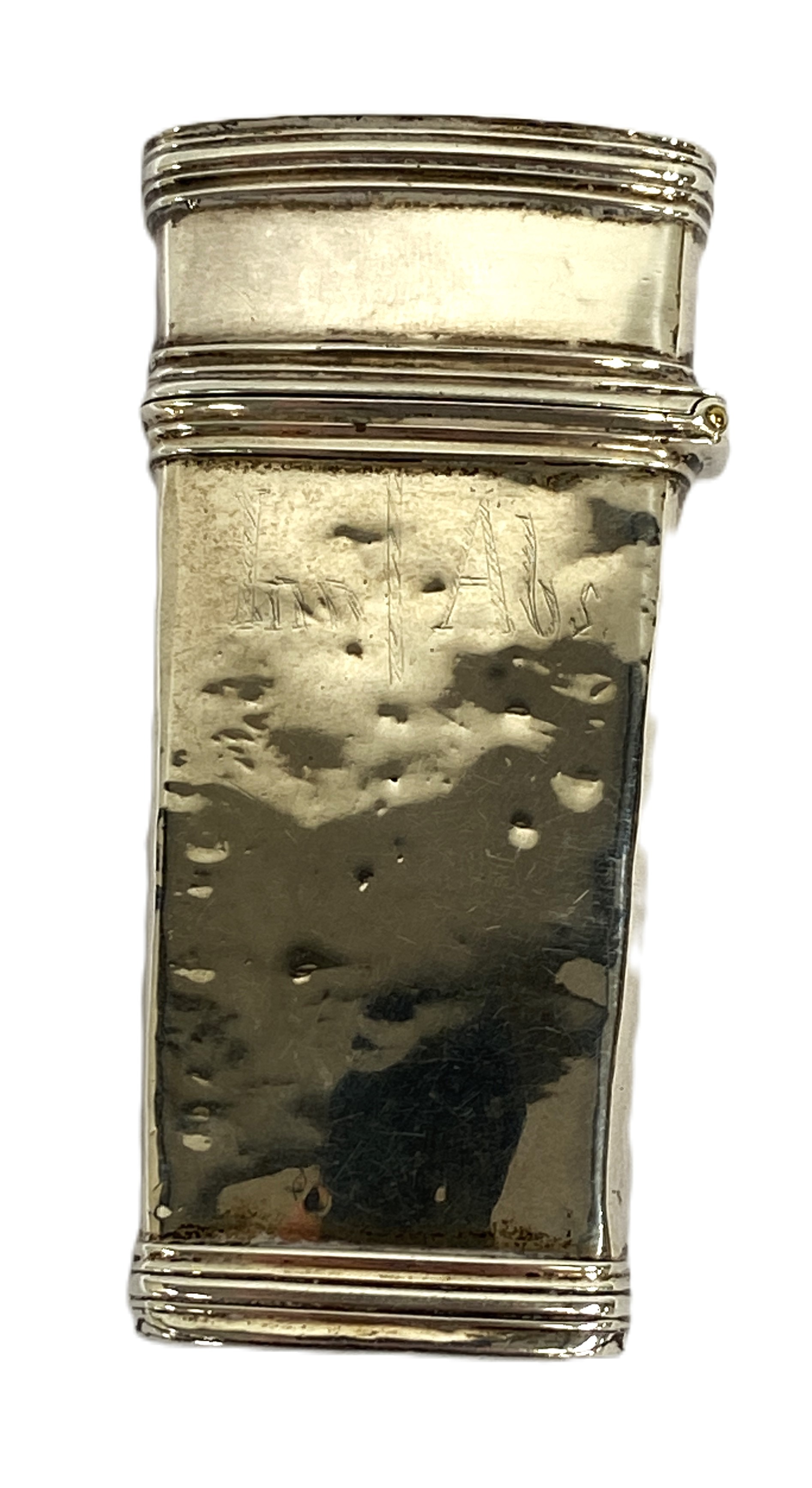 A George III silver etui case, London 1802, of tapered form; also an unusual oval vesta case, with - Image 5 of 6