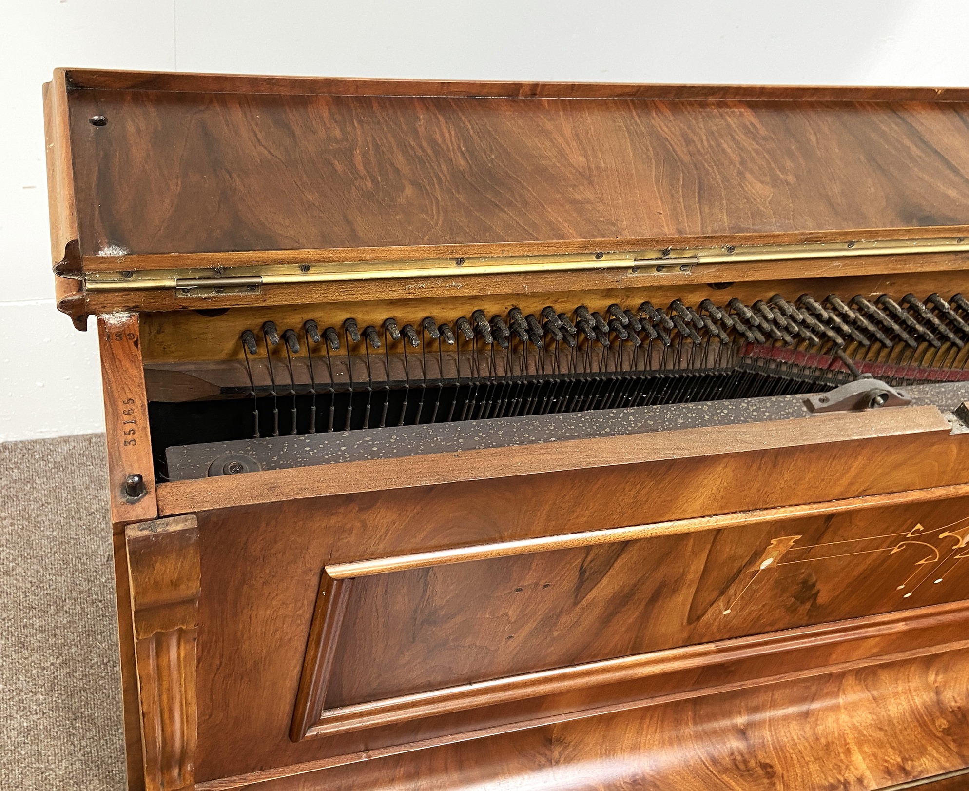 A Lestel walnut cased Upright Piano, early 20th century,  serial number 35165, with Art Nouveau - Bild 6 aus 10