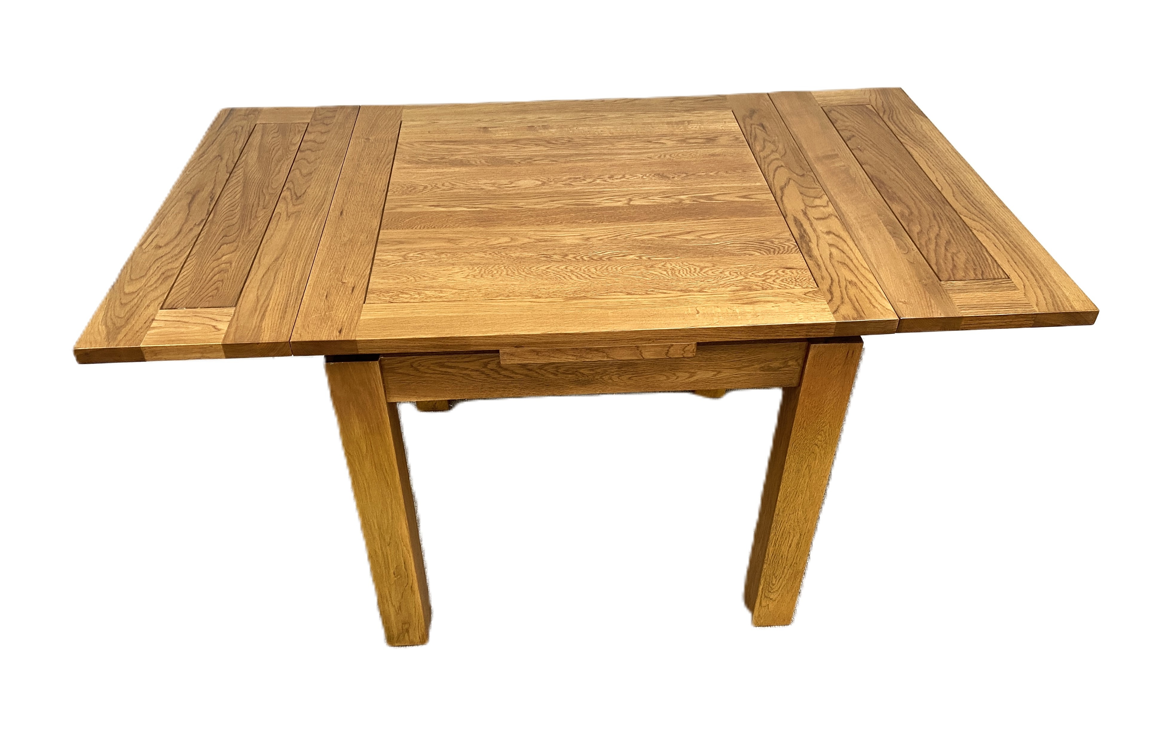 A large and modern oak dining suite, labelled JB Global, including a draw leaf dining table, four - Bild 5 aus 12