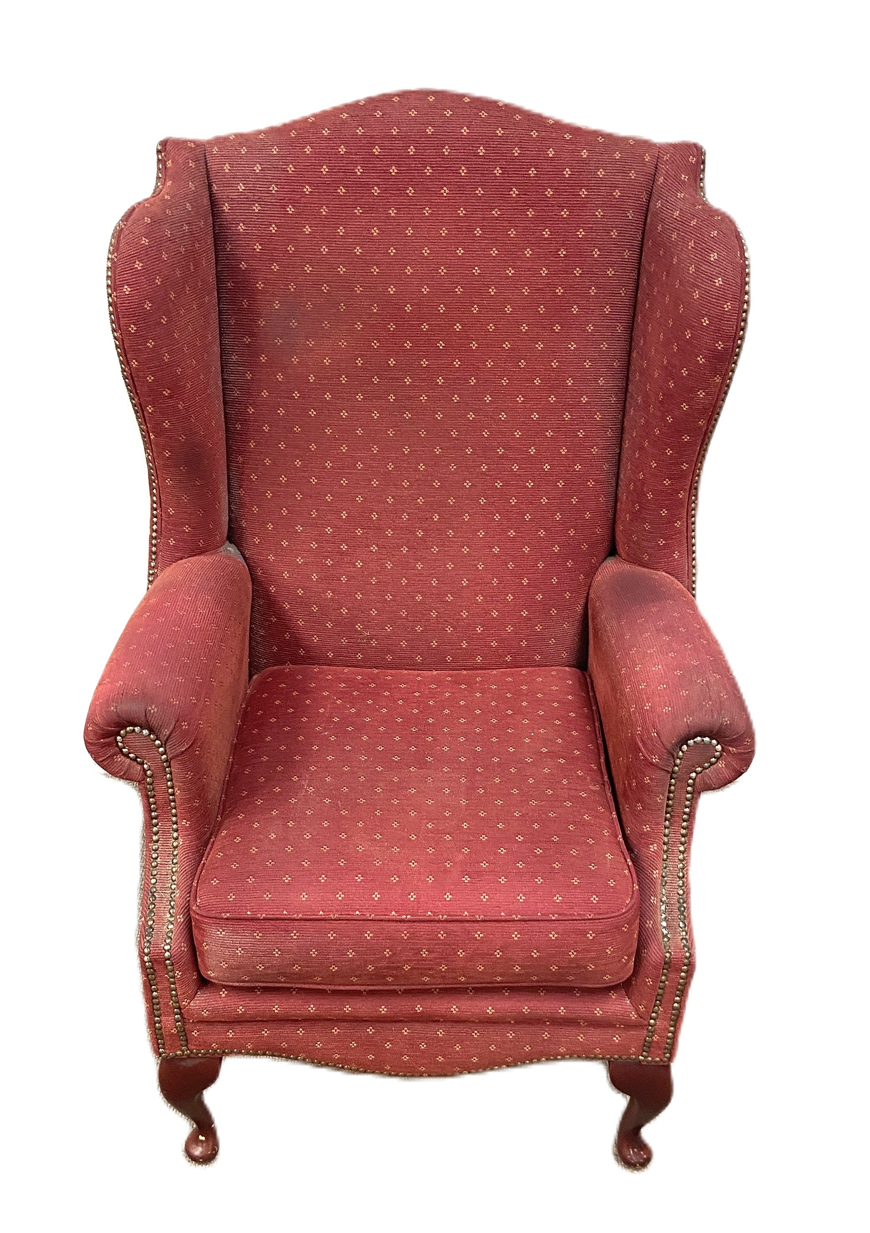 A vintage wing backed armchair, with claret upholstery; also a modern decorative rug (2) - Bild 6 aus 9