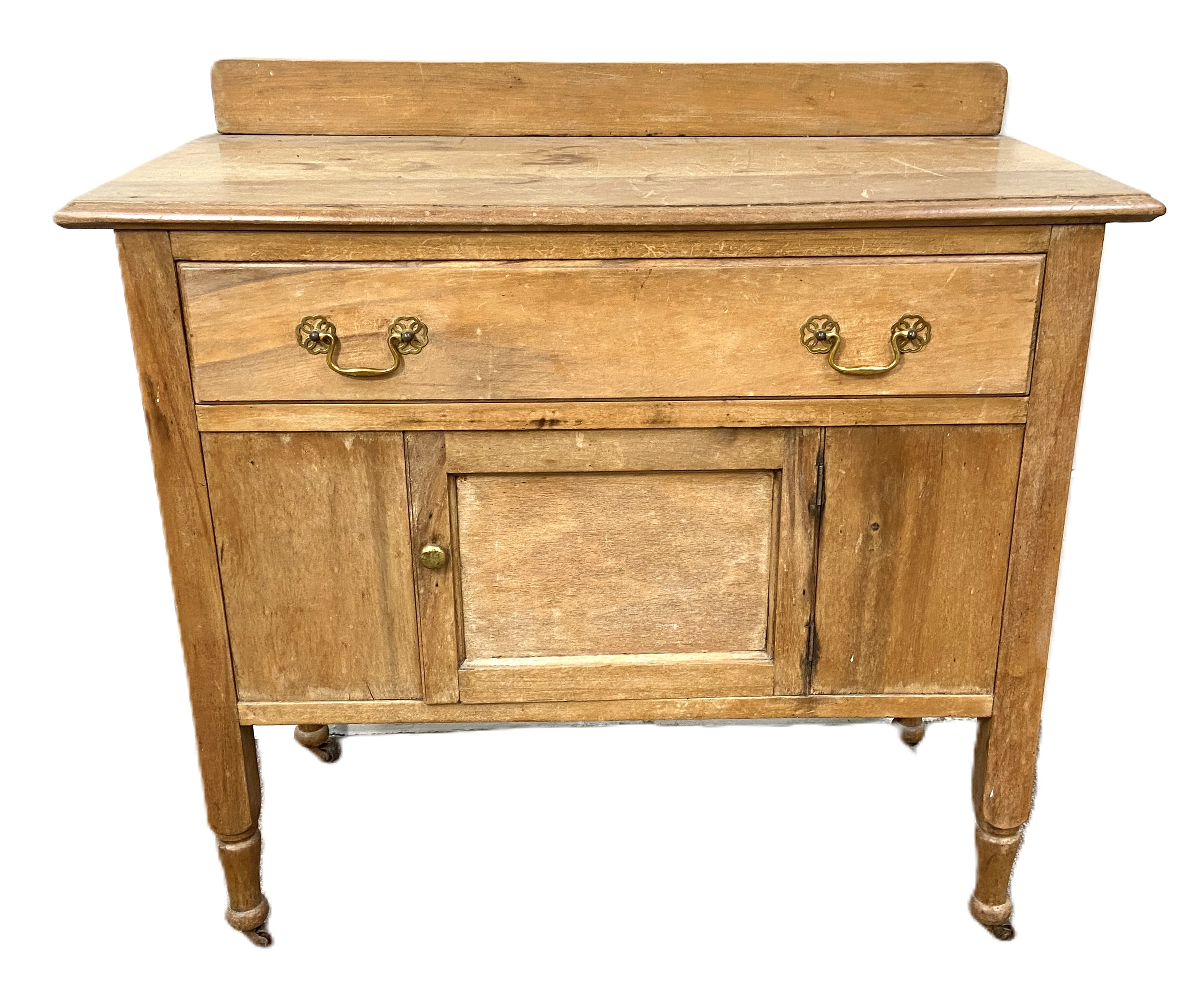 A late Victorian bleached wood washstand, with a single long drawers and cupboard under, 92cm - Image 2 of 5