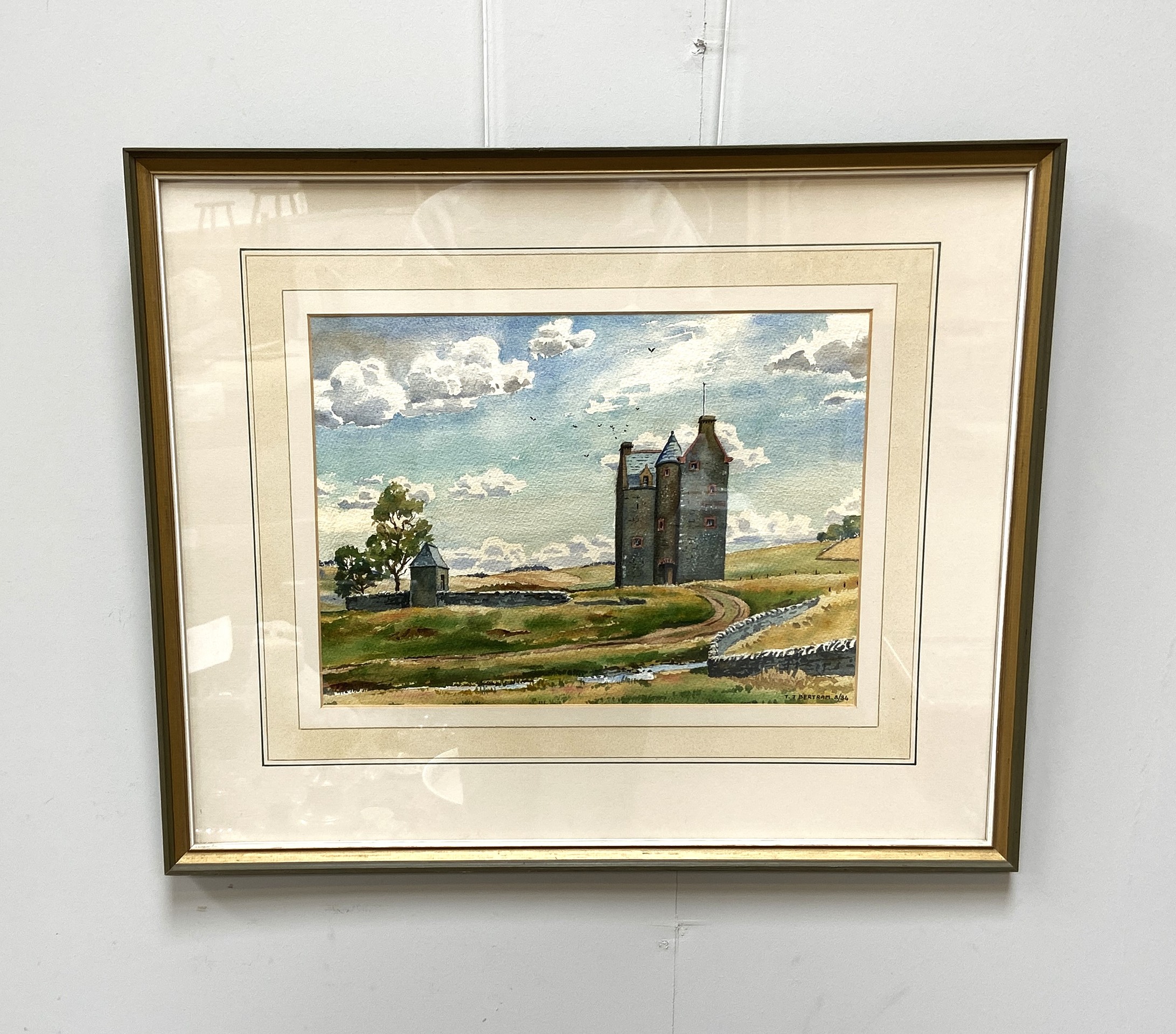 T J BERTRAM, Scottish (XX), Three paintings, including a view of Newark Tower, watercolour/ gouache, - Image 7 of 8