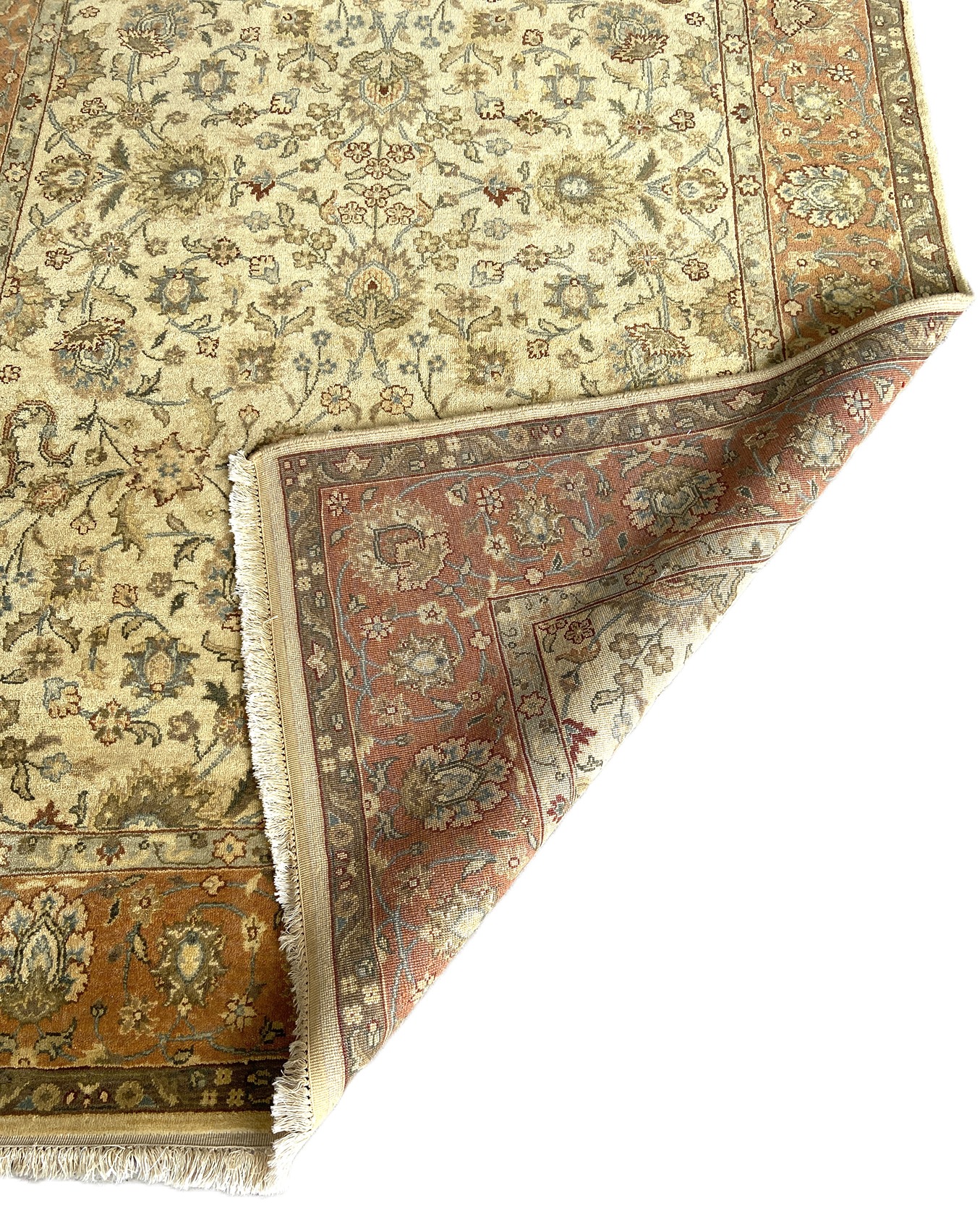 A modern Persian style wool mix carpet, with floral arabesques on a caramel ground, within guard - Image 5 of 6