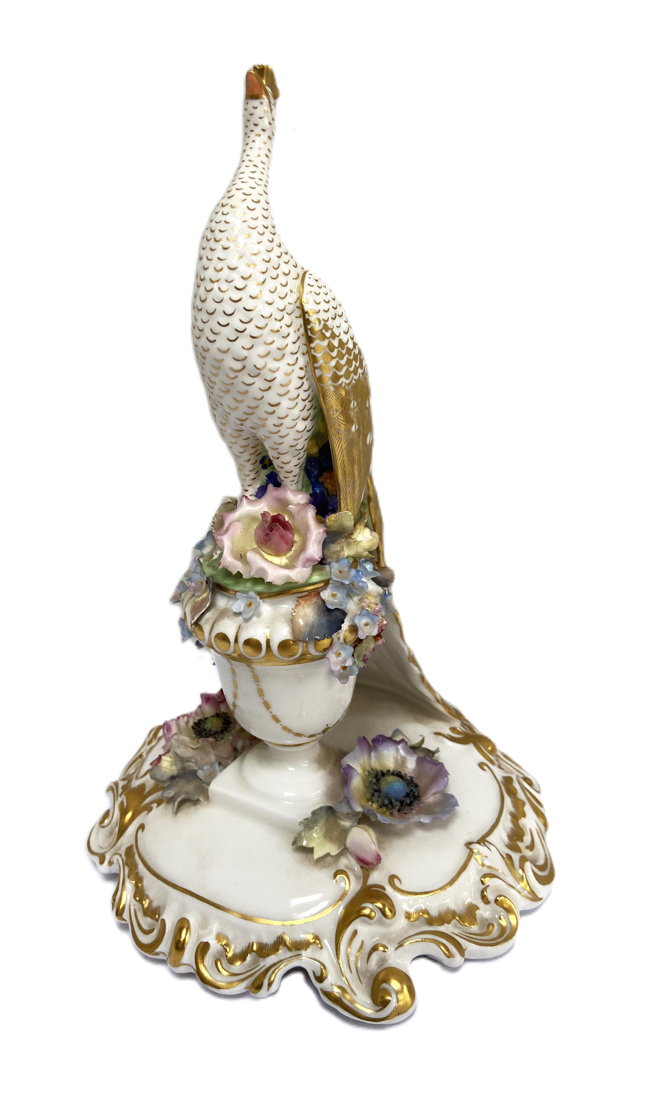 Royal Crown Derby, two figures of peacocks, both set on floral encrusted and gilt bases, decorated - Image 2 of 4