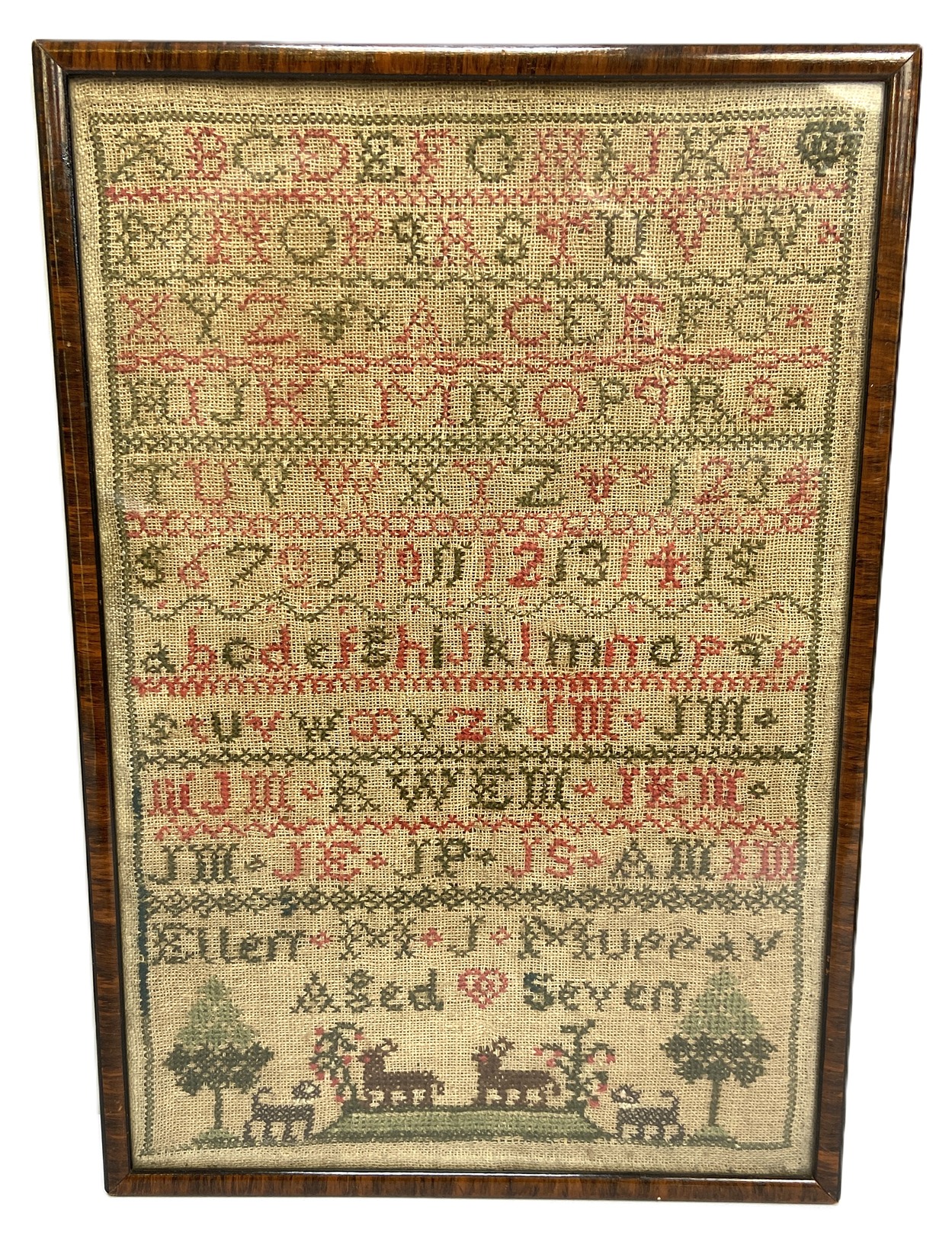 Two 19th century embroidered samplers, including one signed by Agnes W H Calder, Aged 11, February - Image 5 of 17