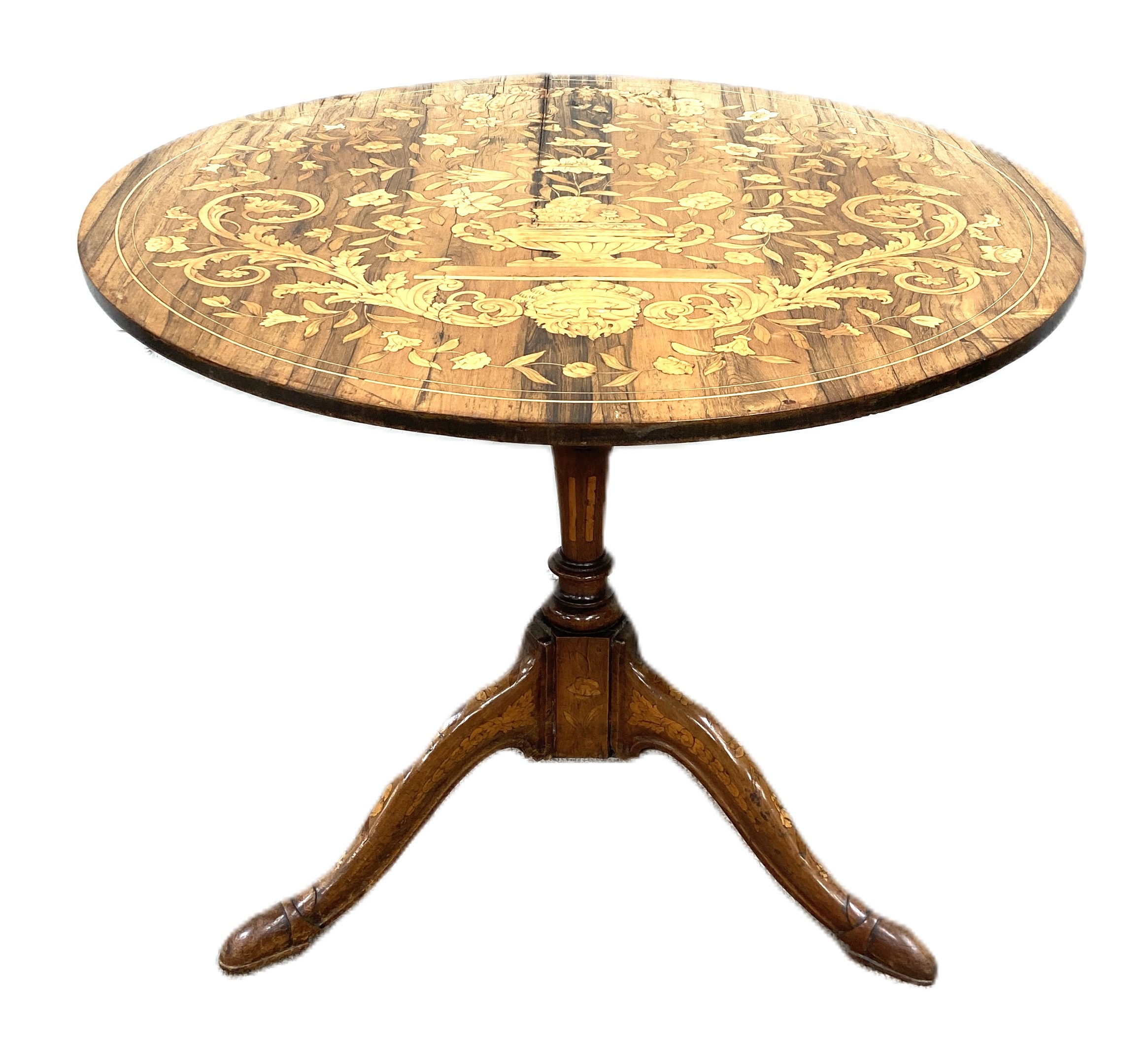 An Anglo-Dutch inlaid circular wine table, late 18th century and later, with a tilting coromandel