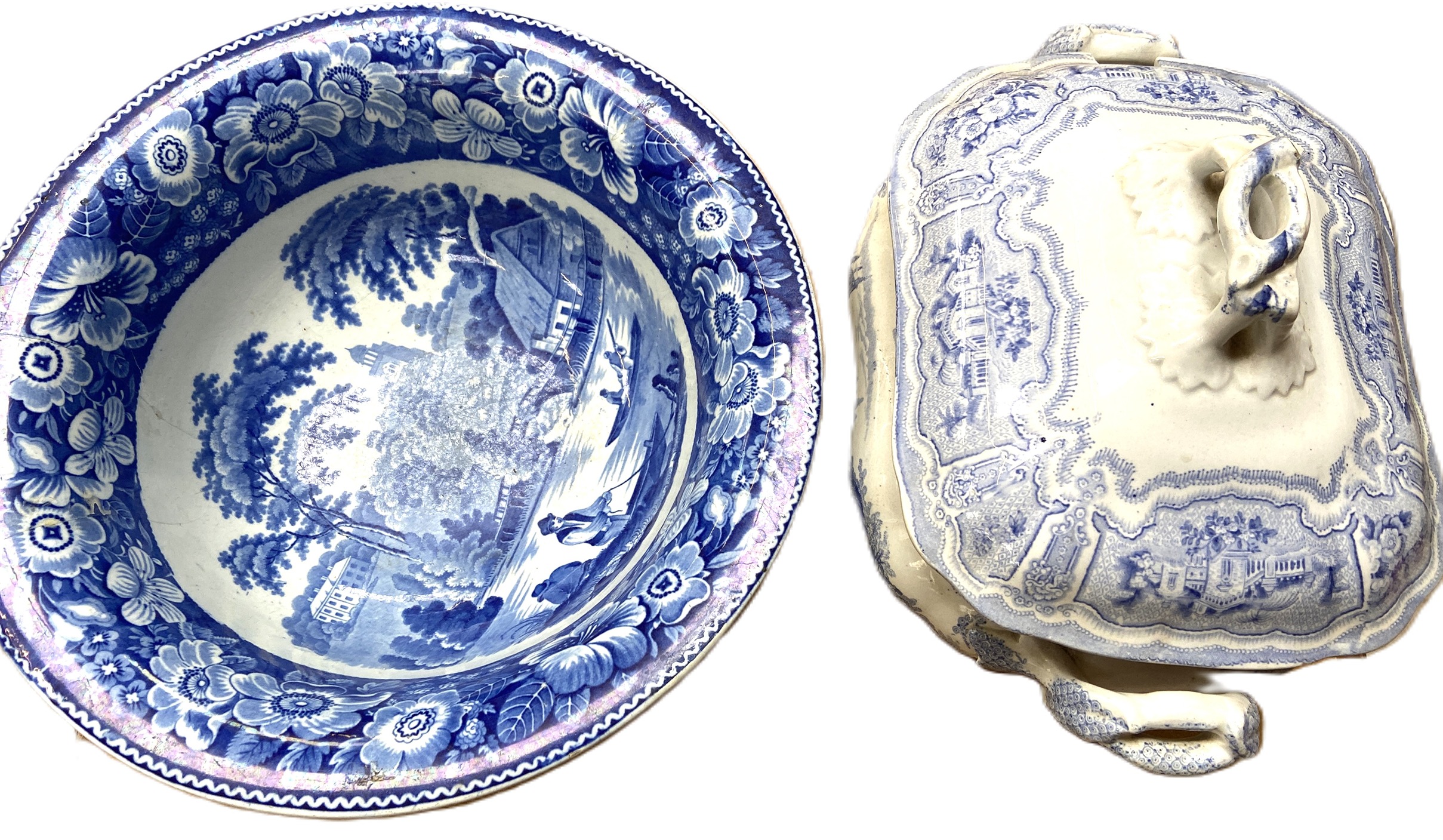 Assorted ceramics, including a large blue and white transfer print wash bowl, a covered tureen and - Image 3 of 8