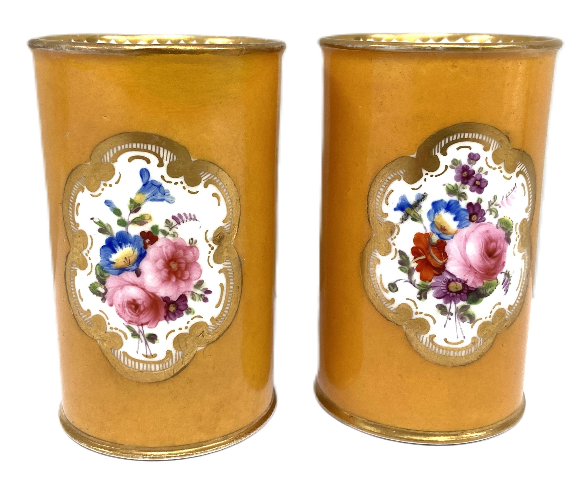 A pair of Staffordshire bone china spill vases, 19th century, decorated with country views, 12cm - Image 2 of 5