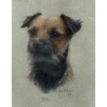 Four pictures, including JANE ROBSON, ‘Study of a Terrier, ‘Tess’. crayons, signed in pencil; also