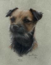 Four pictures, including JANE ROBSON, ‘Study of a Terrier, ‘Tess’. crayons, signed in pencil; also