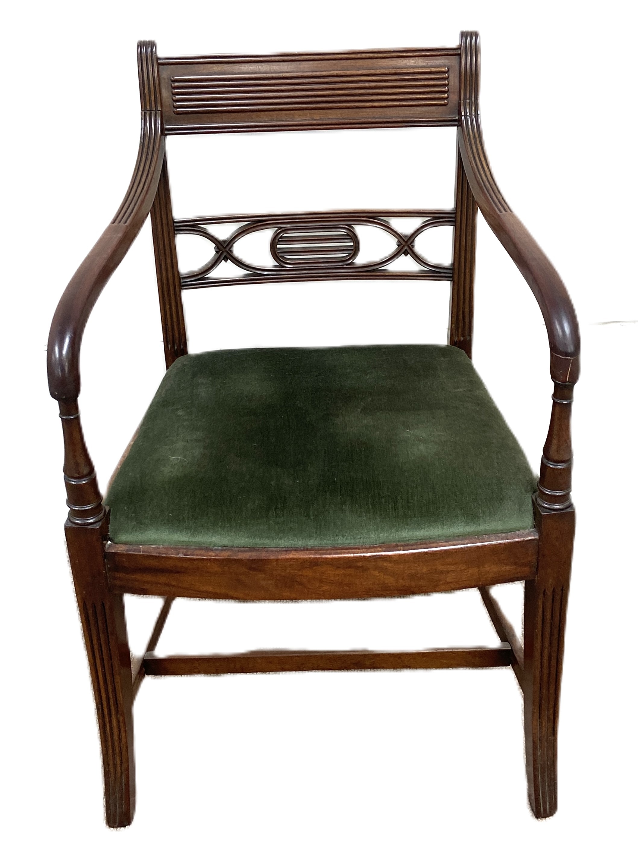A late Regency mahogany armchair, with reeded back, arms and legs; and another similar Regency style - Bild 5 aus 7